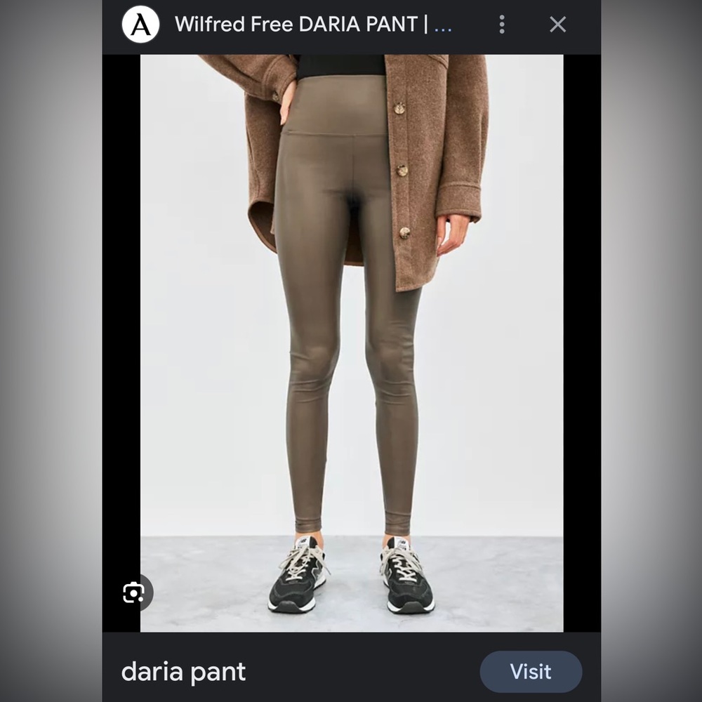 Wilfred Daria Pant high-waisted Vegan Leather leggings. Olive high-rise szS